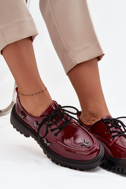 Lakované kožené dámske poltopánky s prackami Artiker 57C0336 bordová