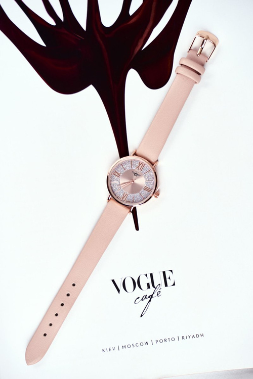 Dámské Hodinky Michael John Pásek světle růžový brokát Romano