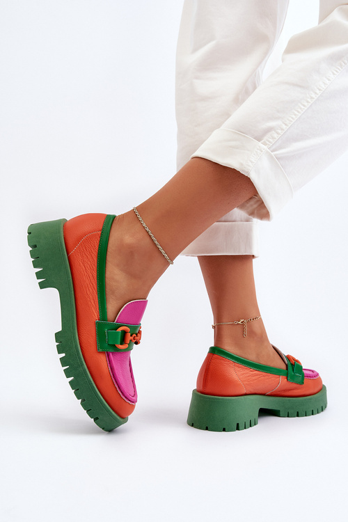 Dámske kožené mokasíny s ozdobou CheBello 4444 oranžové