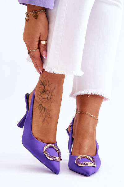 Módne vysoké podpätky s dekoráciou a zirkónmi fialová Alexia