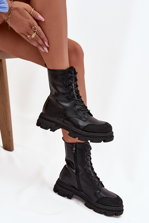 Dámske pracovné čižmy s podšívkou s ozdobou S.Barski HY42-982 Čierne