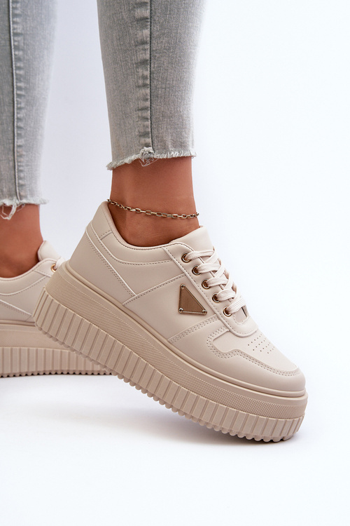 Dámské tenisky z eko kůže na masivní platformě světle béžové Chrisstin