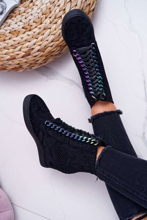 Ženské tenisky lu boo otvorené dielo semišové čierne clampa