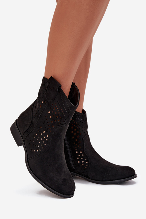 Ažurové dámské kotníkové boty na nízkém podpatku Černé Amisna