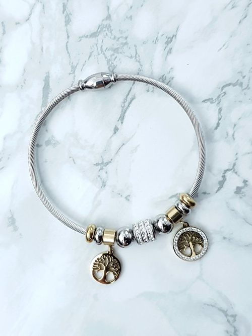 Dámský Náramek Na ocelové lince se zlatými přívěsky Charms