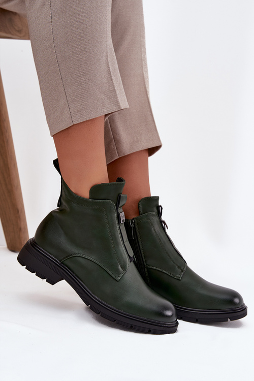 Zateplené dámské boty na zip s ozdobným prvkem tmavě zelené Roselle