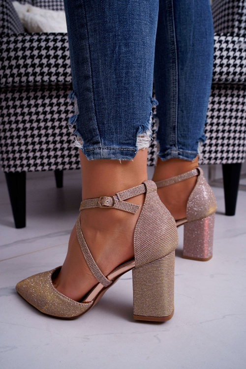 Dámske pumpy na šampanskom persetovom trblietavom post