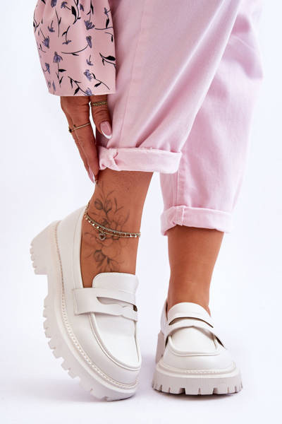 Kožené zasunuté mokasíry na platforme White Riverside