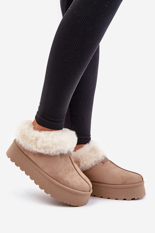 Snehové Topánky S Nízkym Zvrškom S Kožušinou Na Platforme Eko Zamšové Tmavo Béžové Neathoria