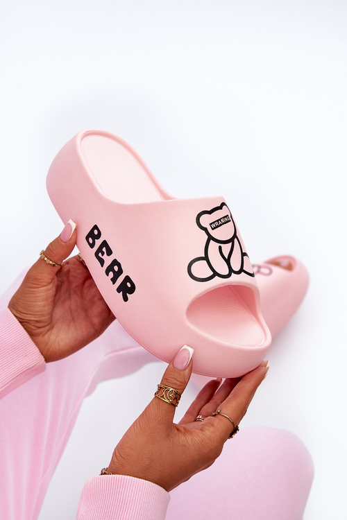 Dámske penaove papuče na masívnej podrážke s medveďom ružové Lamira