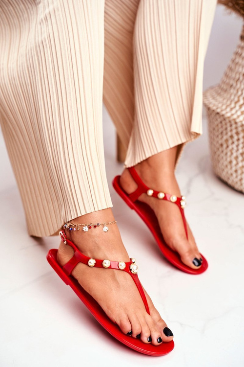 Dámske gumové sandále Red Flip -flops Denise Pearls