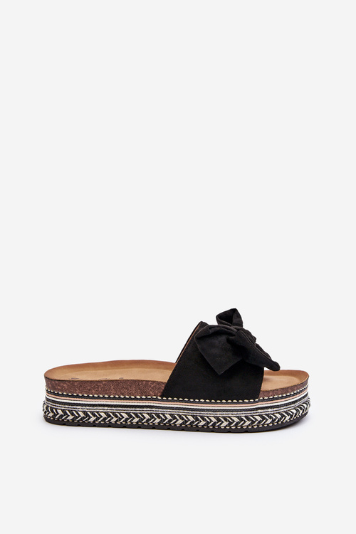 Dámske platformové sandále s mašľou Čierne Evatria