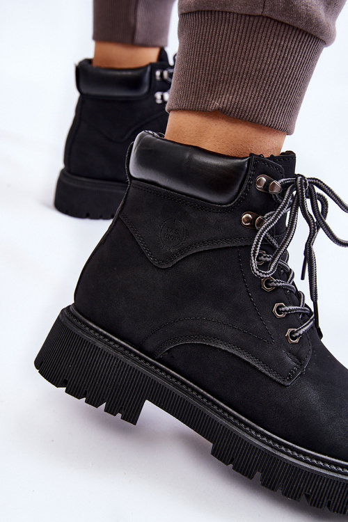 Dámské zateplené traperské boty na šněrování černé Halfway