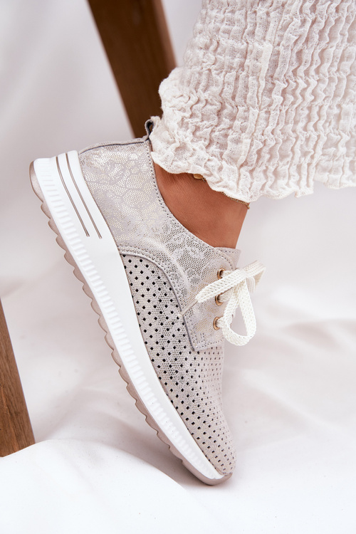 Kožené Ľahké Dámske Poltopánky Na Platforme Artiker 56C2113 Béžovo-Zlaté