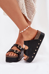 Dámske sandále s prackami na masívnej platforme čierne Odisene