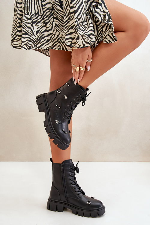 Dámské Boty Pracovní S Ozdobami Eko Kožené Černé Cadenilla