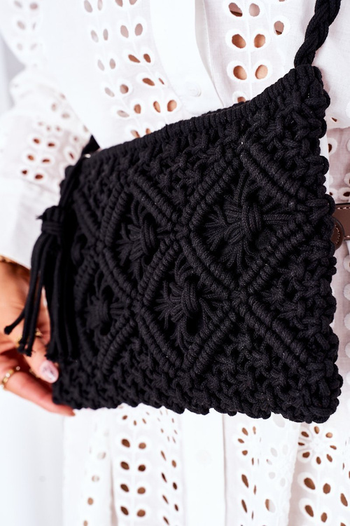 Kabelka Listonoška Macrame BRUNO ROSSI Černá