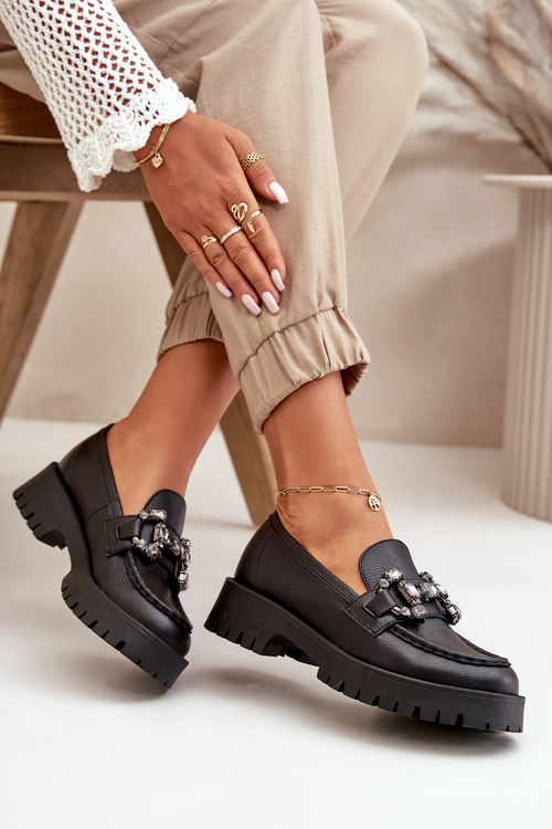 Dámské Kožené Mokasíny S Dekorací Černé CheBello 4369