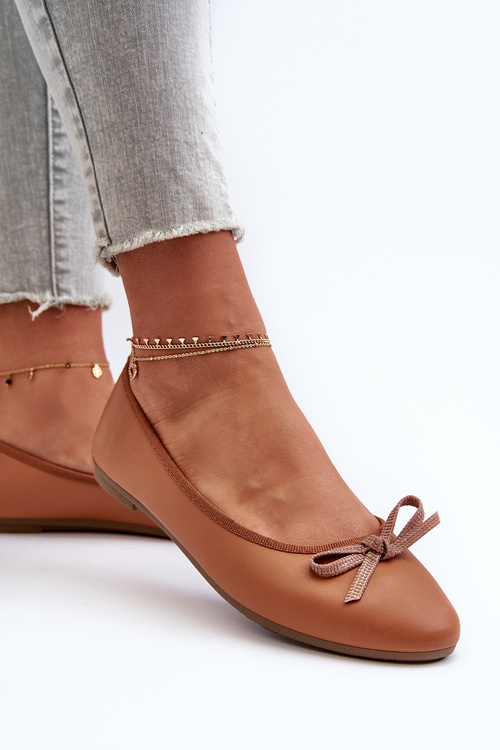 Baleríny z ekologickej kože s mašľou Camel Piesok