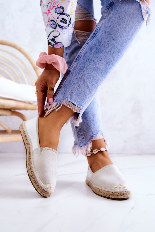 Dámska klasická espadrilles veľká hviezda JJ274951 biela šedá