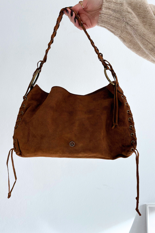 Kožená semišová taška s ozdobnými šňůrkami camel Janelis