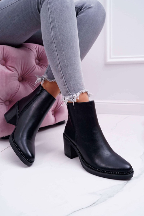 Dámské Kotníkové Boty Na Podpatku zateplené Černé Duo