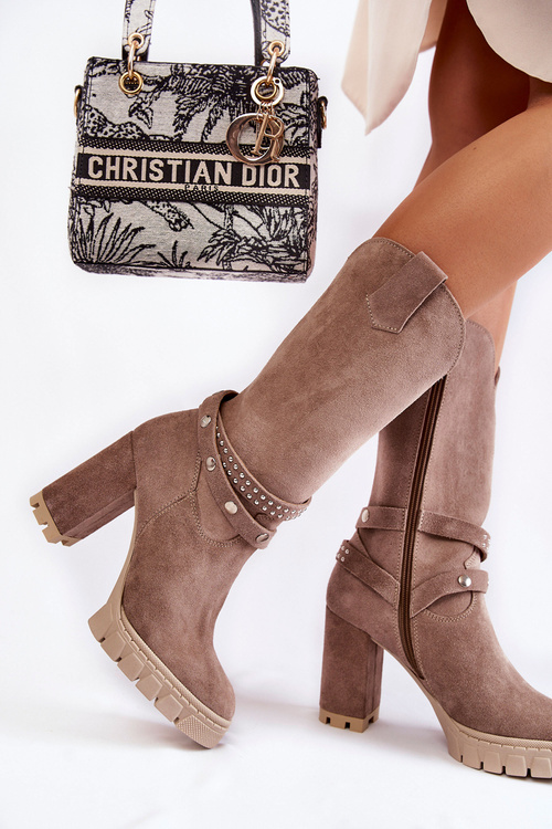 Dámské vysoké kozačky na vysokém podpatku Lewski Shoes 3246 Cappucino