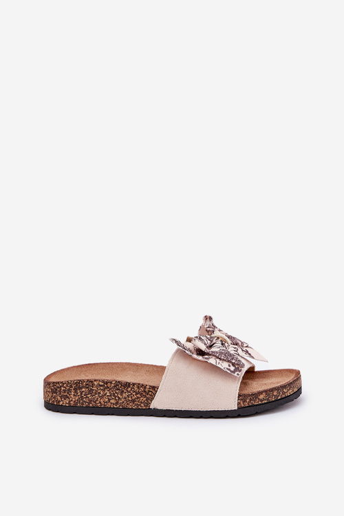 Dámské pantofle s mašlí na korkové platformě béžové Lisandrea