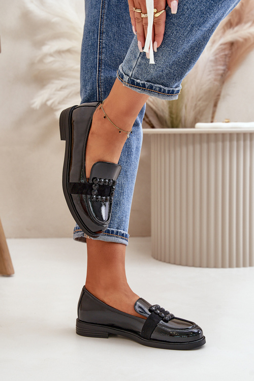 Lakované Dámské Mokasíny S Dekorací Černé Vinceza 58389