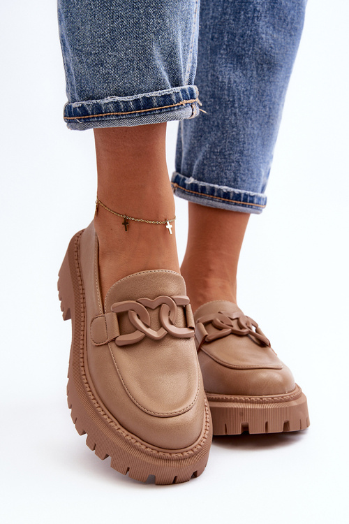 Hrúbky Dámske Mokasíny S Reťazcom Bežové Dataia