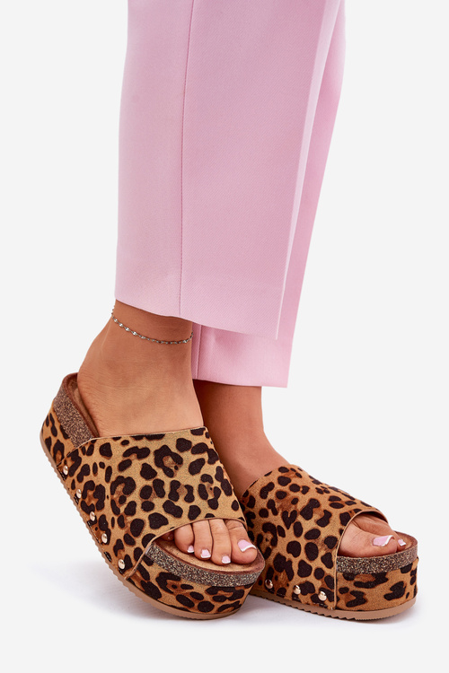 Dámské Sandály Na Masivní Platformě Eko Semiš Leopardí Hnědé Vinnibe