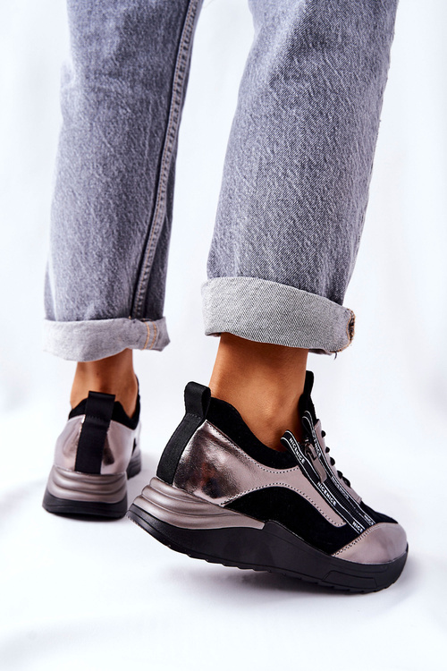 Kožené športové topánky čierne a strieborné maloleté