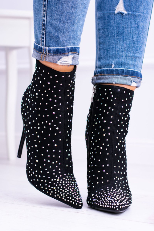 Lu Boo Černé suede vysoké boty na patě zirkony Cubano