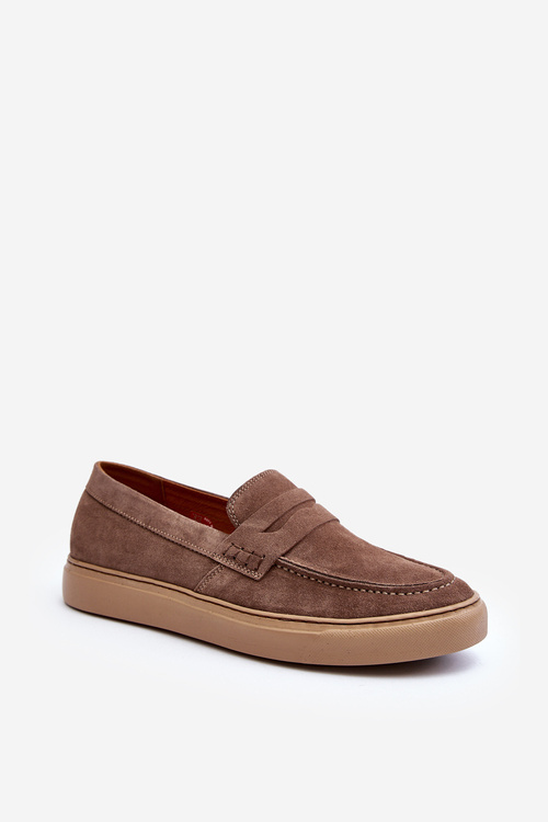 Mužské Semišové Polobotky Loafersy Zazoo 1574 Tmavě Beige