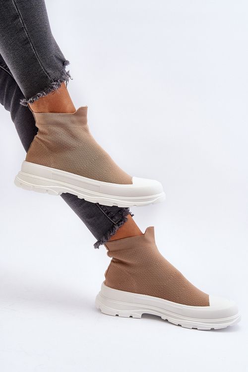 Dámske topánky so slip-on ponožkami hnedé Ilanae