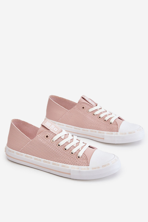 Dámska kožená koža veľká hviezda LL274015 Pink Sneakers