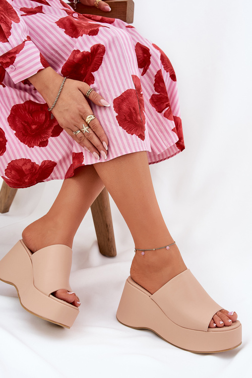 Ekokožené dámské sandály na platformě a klínu béžové Kisoffi