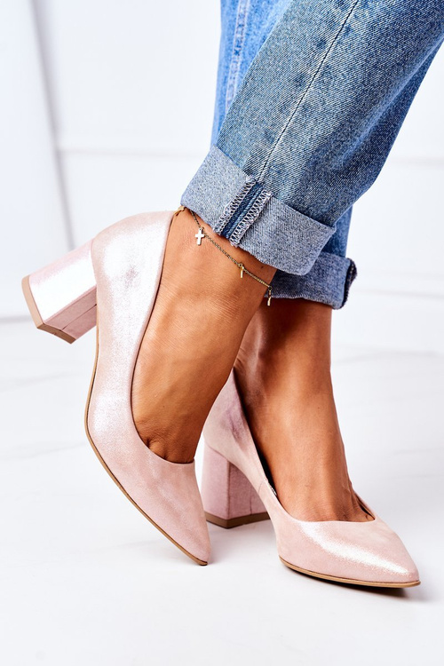 Saténové Lodičky Na Podpatku Lewski Shoes 2801 Růžové
