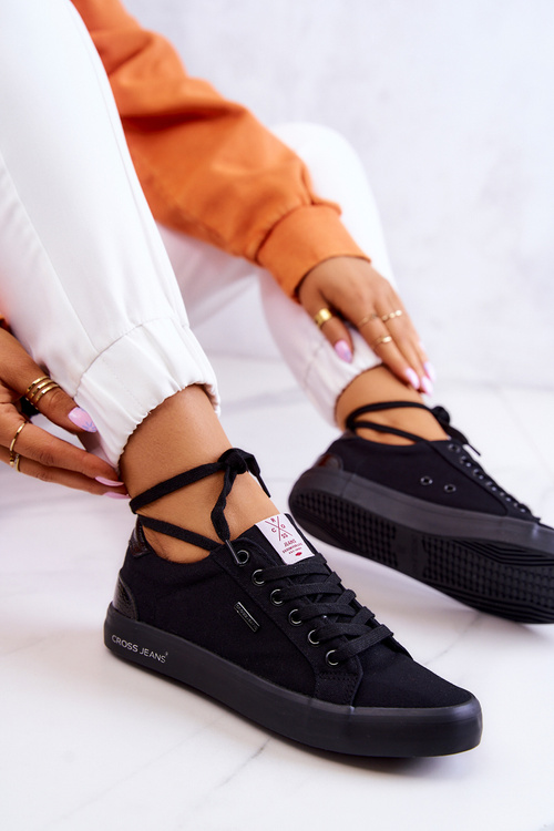 Dámske zviazané tenisky krížové džínsy jj2r4039c čierne