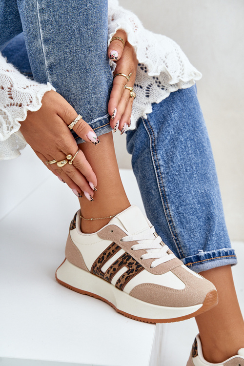 Tenisky Sportovní Boty Na Platformě Leopardí Dámské Béžové Thari