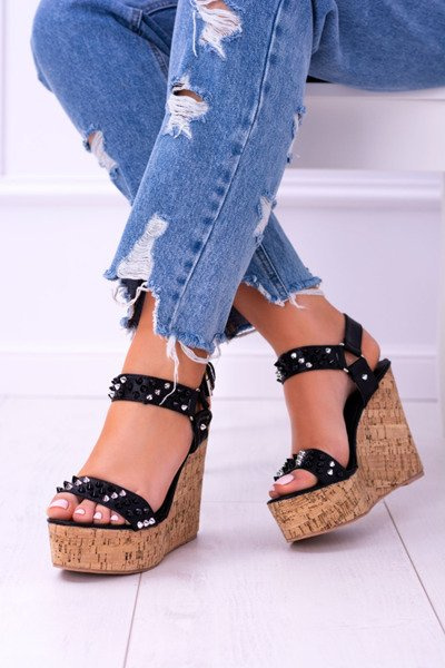 Lu Boo Black Dámske sandále na kliny poleva Valeria