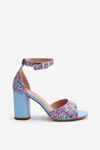 Sandále S Vysokým Pätkom V Modrej Farbe S Kvietkami Vitamella
