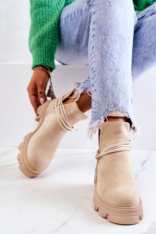 Suede Boots Pracovníci s pruhmi ľahké béžové moriah