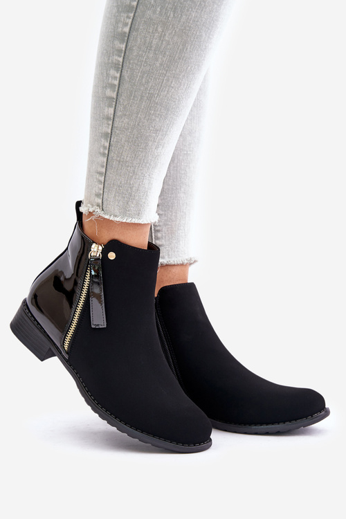 Zateplené čižmy na plochom podpätku s nízkym zvrškom čierne Zinariella