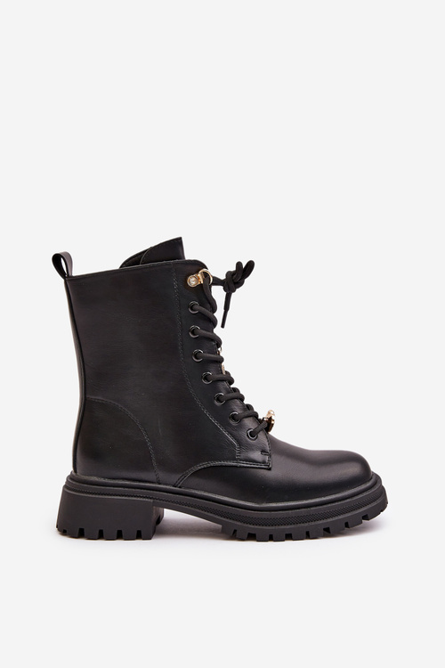 Ekokožené Dámske Worker Topánky S Príveskami Čierne Rianael