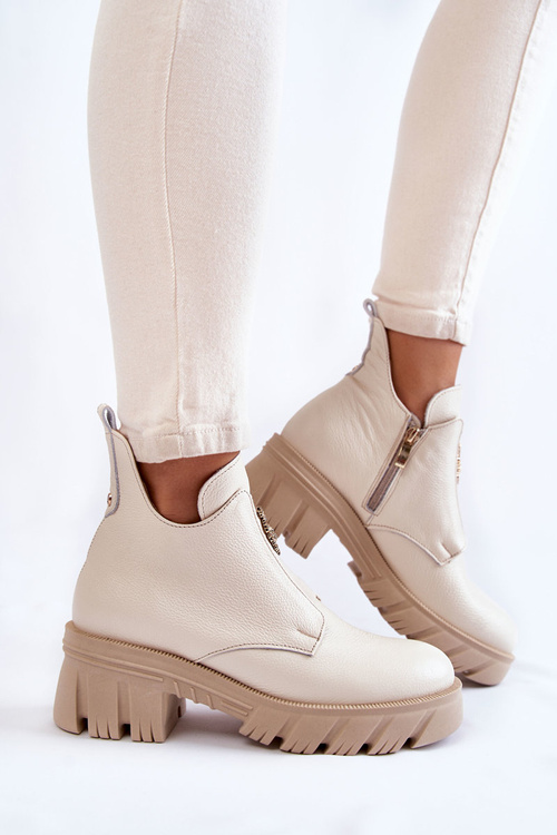 Dámske kožené topánky s dekoráciou Light Beige LeMar Maley