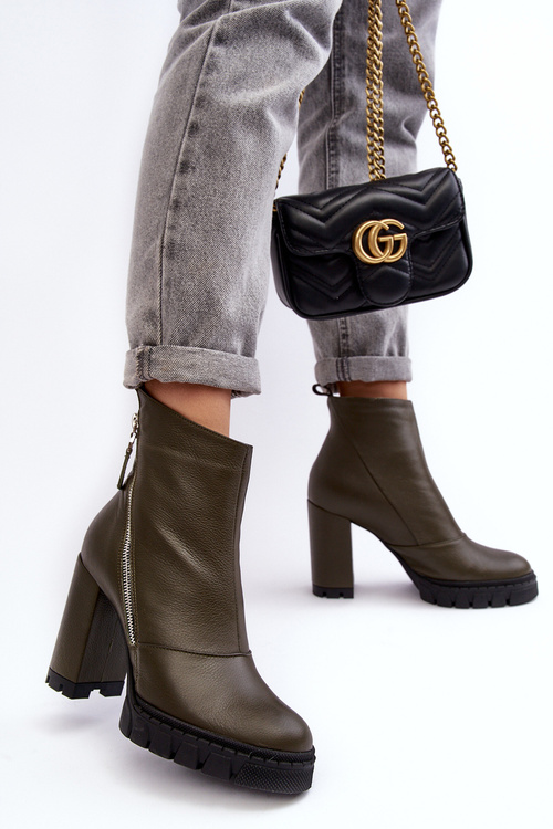 Modní Kožené Botky Na Podpatku Laura Messi 2509/195 Tmavě Zelené