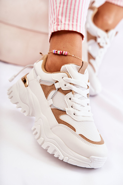 Módní textilní sportovní obuv béžová a bílá Amariso