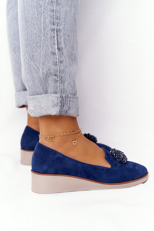 Elegantné topánky pre Vincezu 10580 kliny Navy Blue Suede