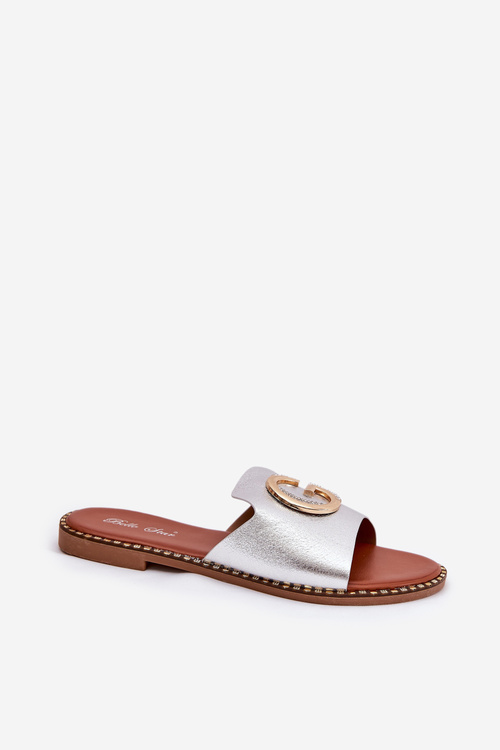 Ekokožené Ploché Sandály Pro Ženy S Dekorativním Detalem Stříbrné Frelie